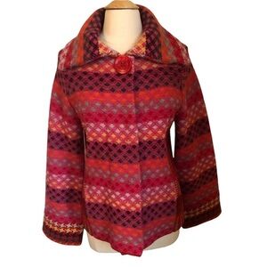 TravelSmith Red multi colored Wool unique cardigan w/button closure Size Small